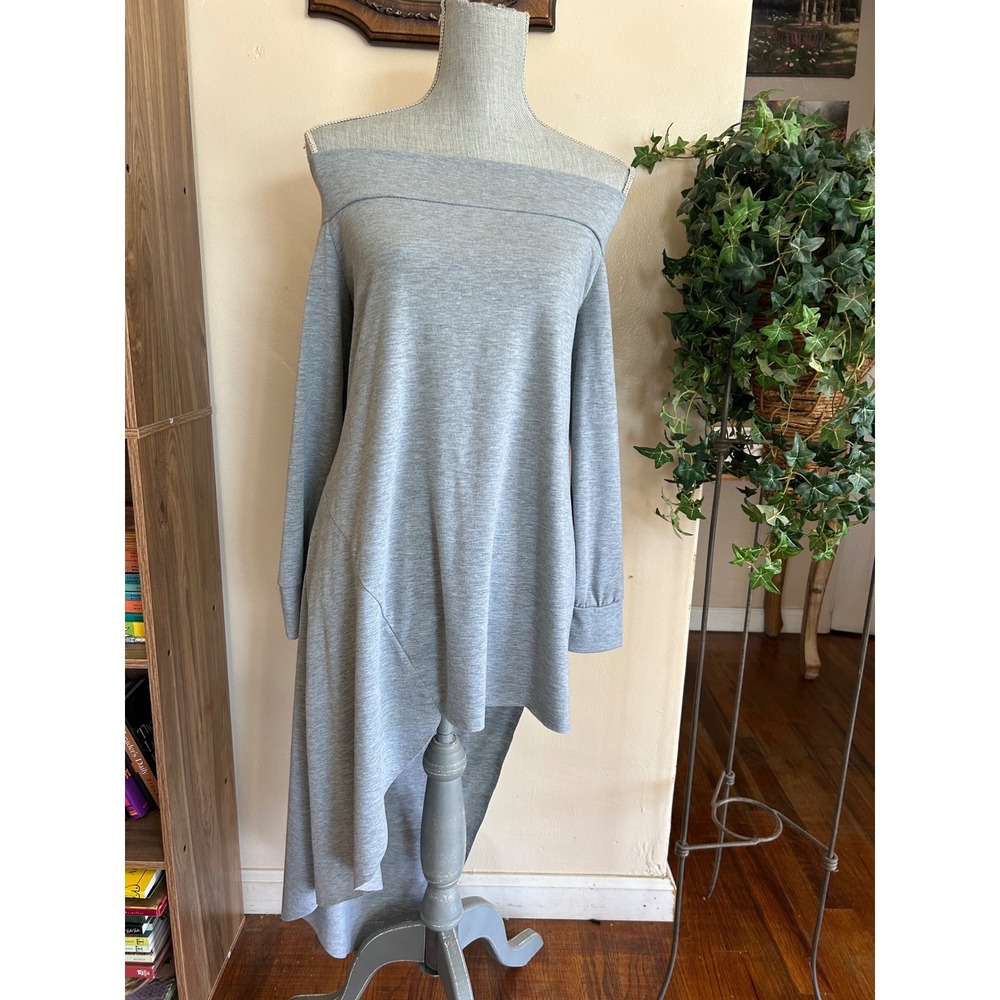 CBR Tunic Top Womens Large Gray Asymmetrical Off Shoulder Whimsigoh Gypsy
